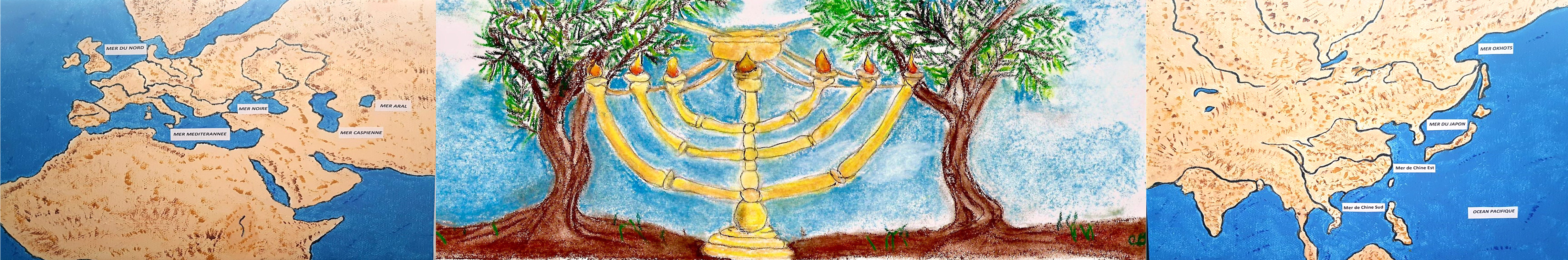 Handmade drawing of the candelabra and the two olive trees found in the Bible
